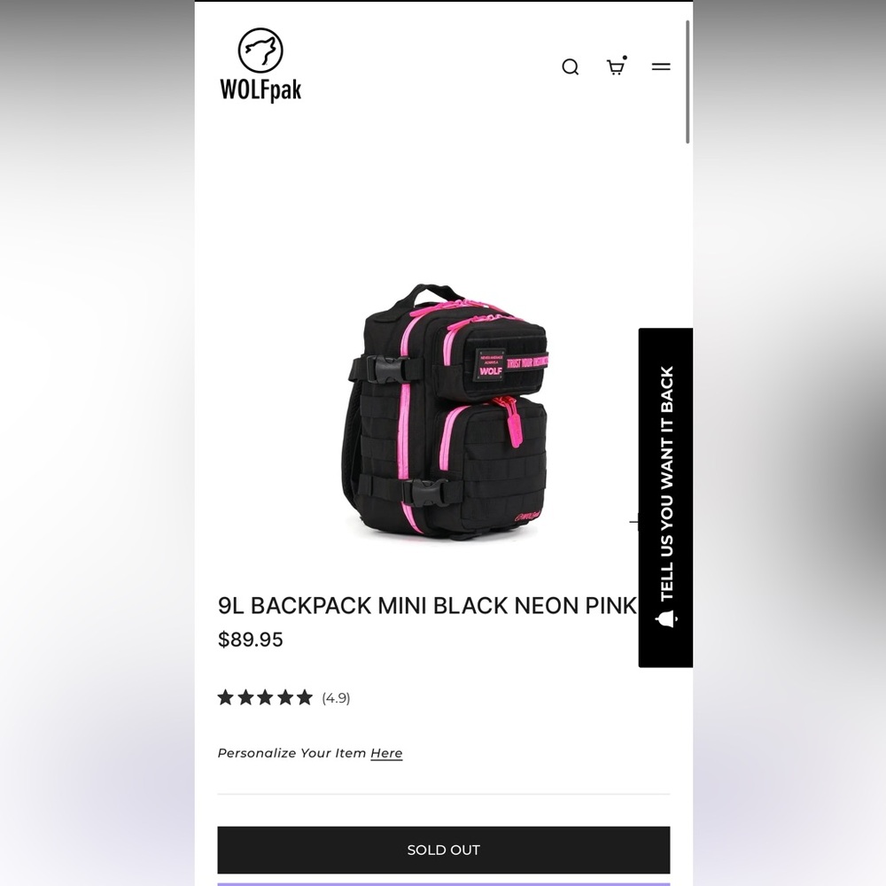 WOLFpak Black and Neon Pink Mini Backpack